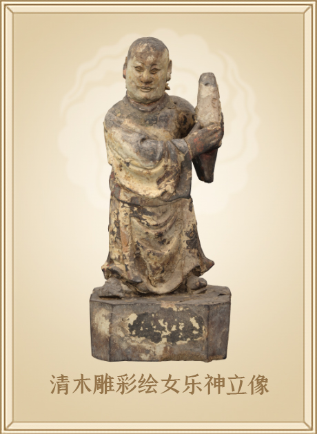 清木雕彩绘女乐神立像