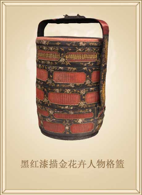(民国十年（1921）黑红漆描金花卉人物格篮